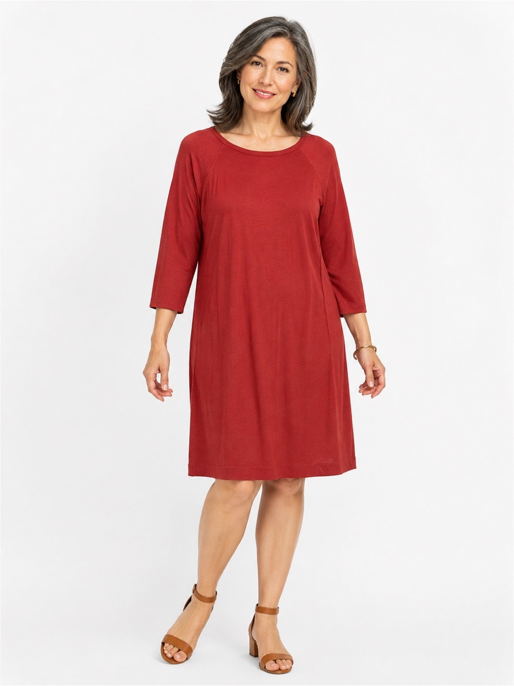J.Jill 3/4 Sleeve Cotton Modal Shift Dress Brick Red Size Large Petite